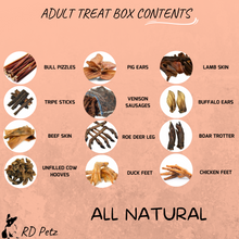 Load image into Gallery viewer, NATURAL DOG TREAT BOX FOR ADULT DOG CONTENTS
