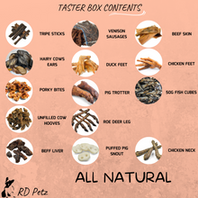 Load image into Gallery viewer, NATURAL DOG TREAT BOX TASTER CONTENTS
